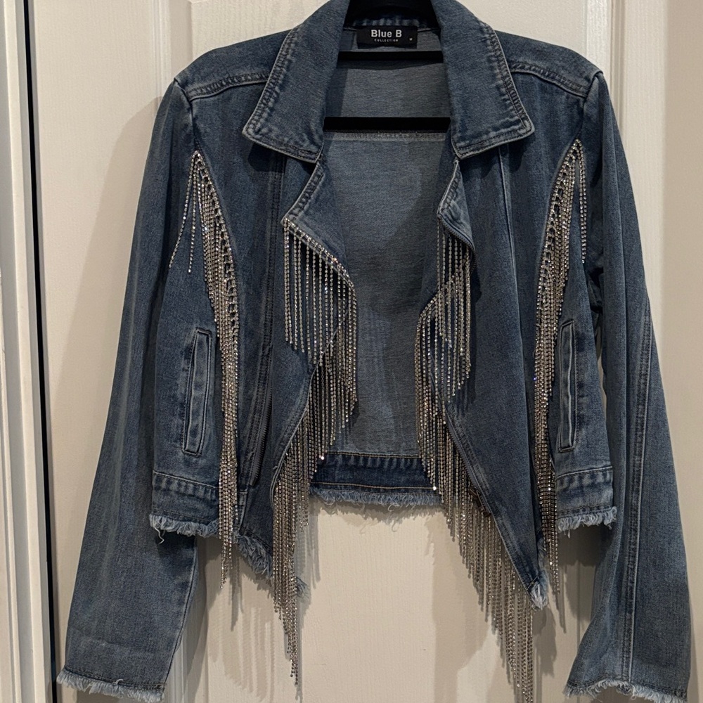 Denim Jacket with rhinestone Fringe